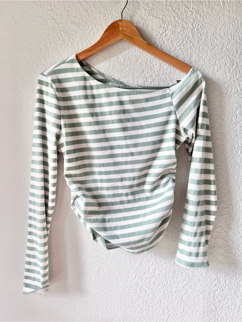 Altar’d State AS Revival Green White Striped Asymmetrical Neck Top Sz XL